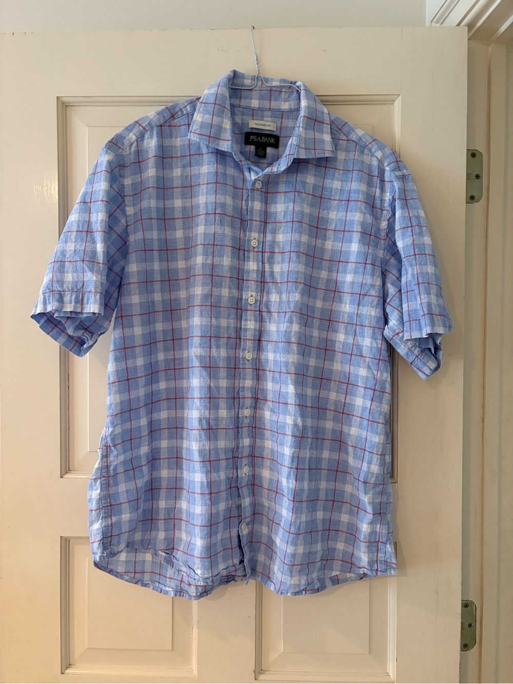 Jos. Banks Blue Plaid Short-Sleeve Linen Shirt large